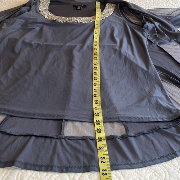 NWT Mesh Jacket Tank Top Women’s 14 W Grey Mocked Beaded Jeweled Sheer Formal - Picture 14 of 17